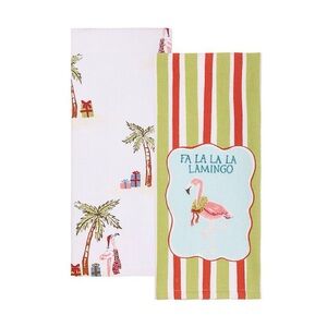 Festive Flamingo Design Kitchen Towels Set of 2pc NWT